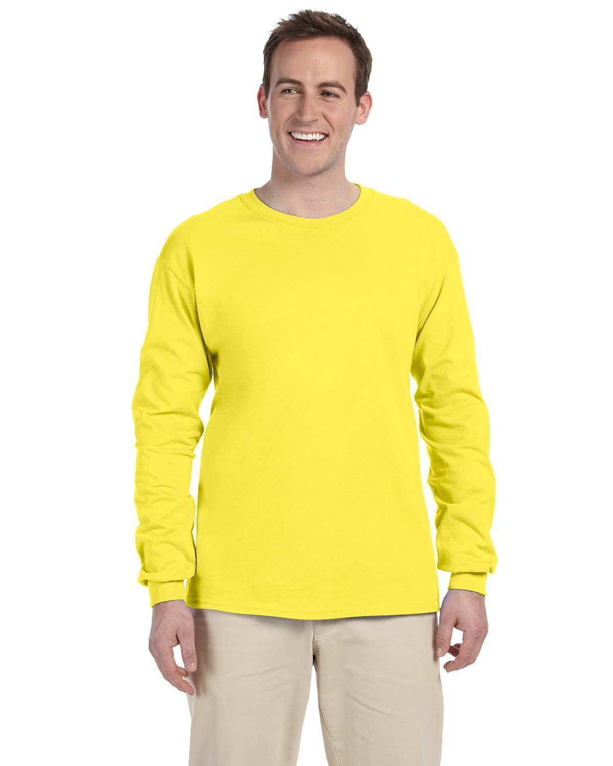 Fruit of the Loom 4930 - Men HD Long-Sleeve T-Shirt Yellow - M - cotton