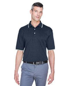 Devon & Jones D140 - Men's Tipped Perfect Pima Interlock Polo Navy/White