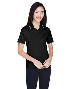 Devon & Jones D140W - Ladies Tipped Perfect Pima Interlock Polo Black/White