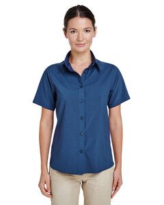 Harriton M610SW - Ladies Paradise Short-Sleeve Performance Shirt Pool Blue