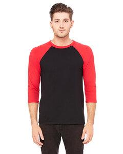 Bella B3200 - Unisex ¾ sleeve baseball tee Black/Red